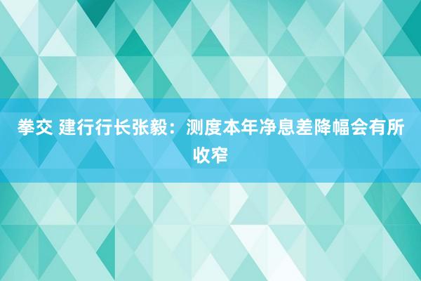 拳交 建行行长张毅：测度本年净息差降幅会有所收窄